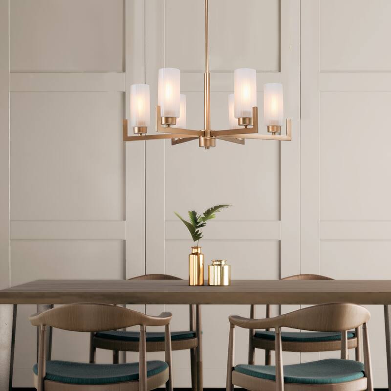 Modern Gold 6-Light Wagon Wheel Glass Chandelier for Dining Room - D27.6" x H30.7"