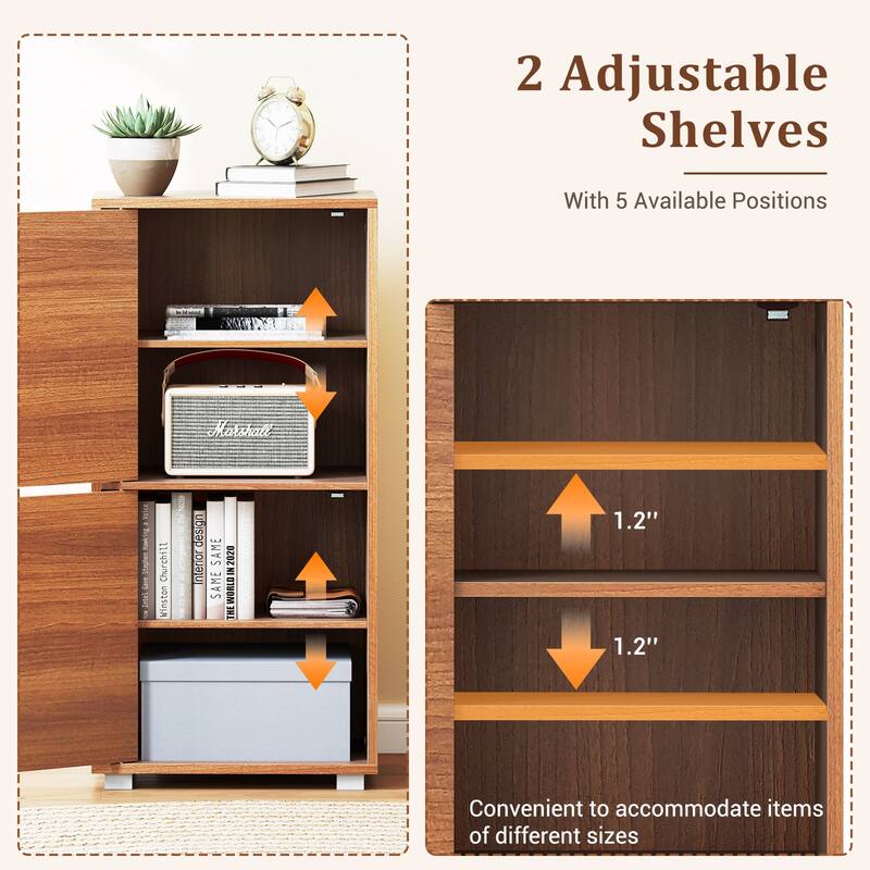 Walnut Wooden Storage Cabinet with 2 Doors and Adjustable Shelves for Kitchen and Living Room - 24" x 18" x 23"