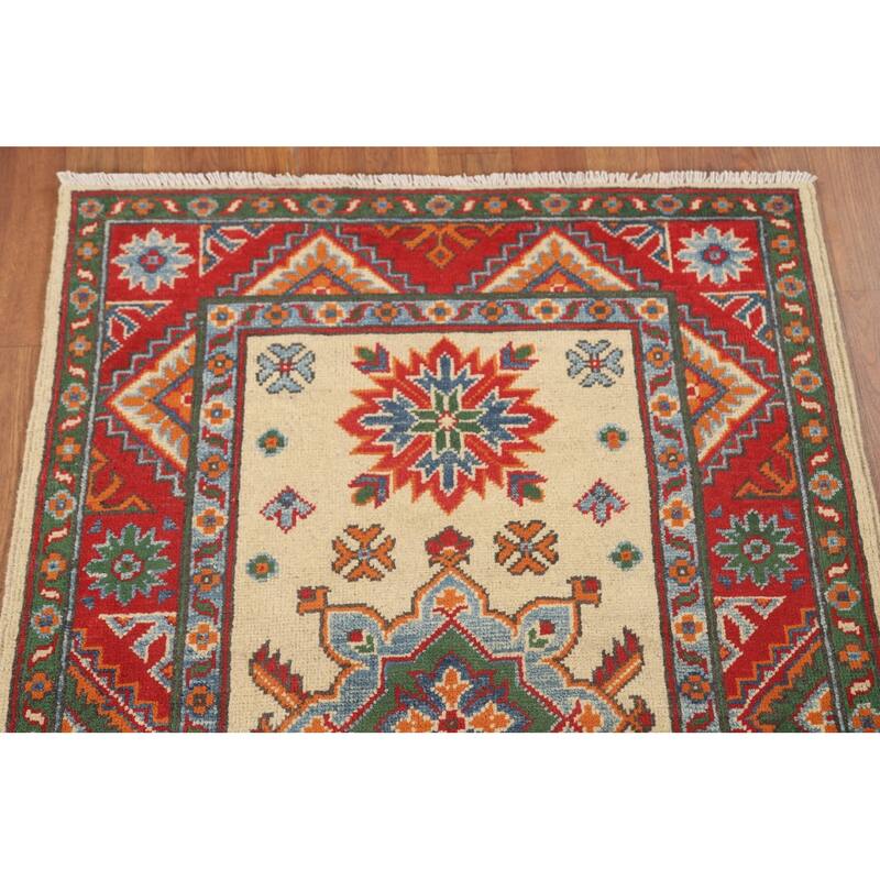 Geometric Kazak Accent Rug Handmade Traditional Wool Carpet - 2'9" x 3'11"