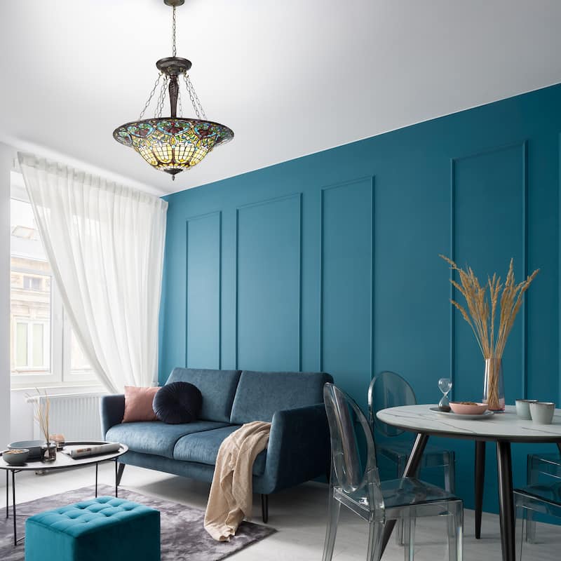 Ava River of Goods Multicolor Stained Glass and Metal 24-Inch Pendant Light with Adjustable Hanging Cord - 24" x 24" x 84"