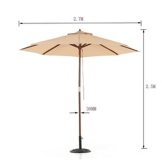 ikayaa 3m wooden patio garden umbrella The Wooden 8 Sturdy Fiberglass Ribs Treasure Garden 9' Auto Tilt