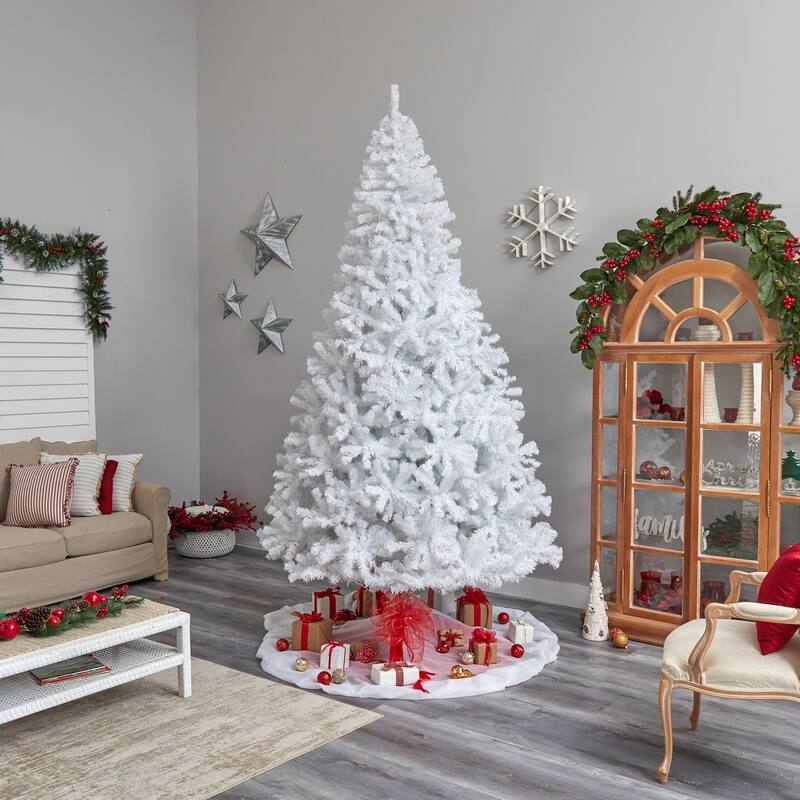 10ft. White Artificial Christmas Tree with 2200 Branches and 800 LED Lights - Towering Elegant Holiday X-Mas Tree