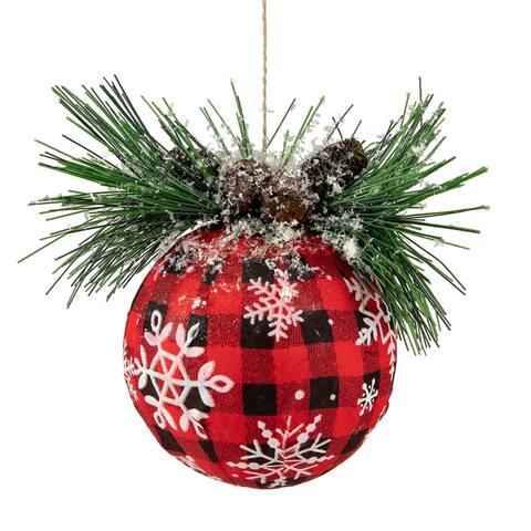 5.5" Black and Red Buffalo Plaid Snowflake Christmas Ball Ornament