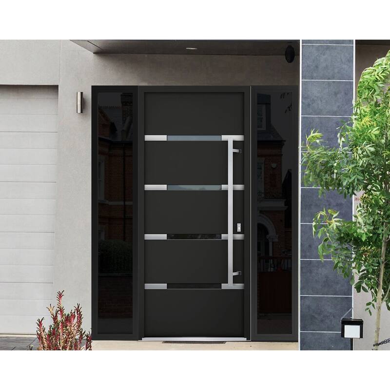 Front Prehung Steel Door 1105 Black Enamel Stainless Inserts W36xH80 Lh I