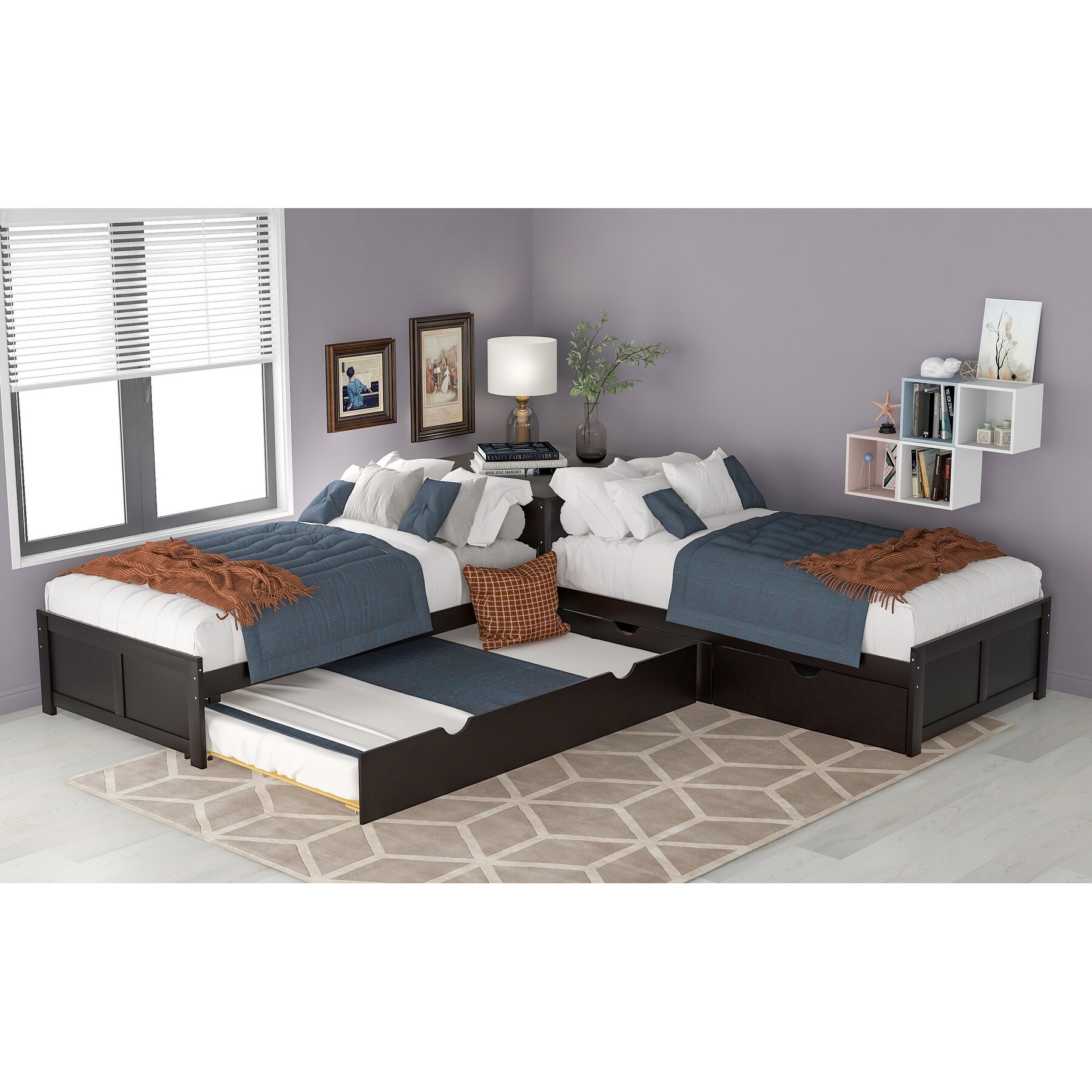 L shaped store twin beds