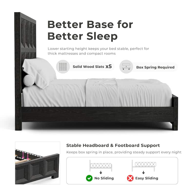 Furniture of America Durem Modern Classic 3-Piece Solid Wood Panel Bedroom Set with 2-Drawer Oversized Nightstand