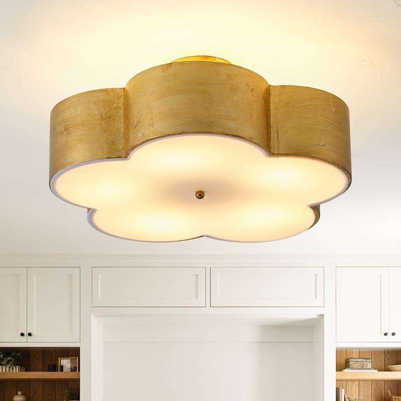 Vintage Distressed Gold 3-Light Flower Semi-Flush Mount Ceiling Light - 19.7-inch W x 9.3-inch H