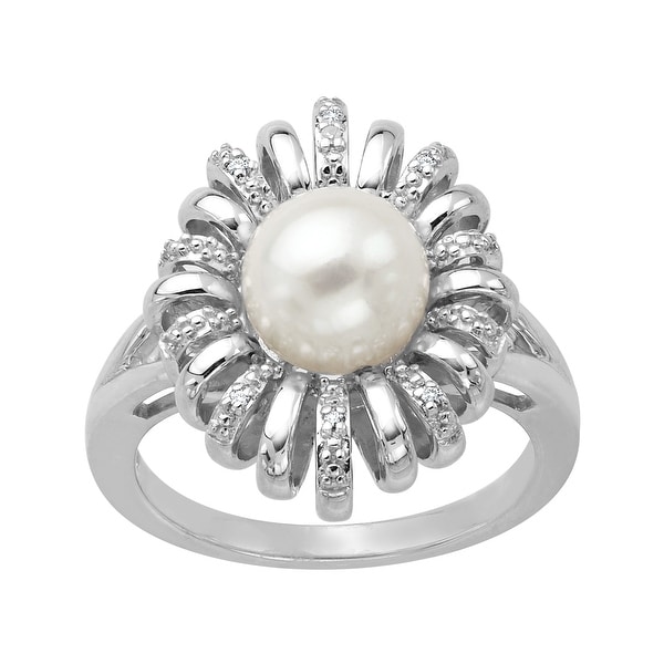8 mm Freshwater Pearl Ring with Diamonds in Sterling Silver