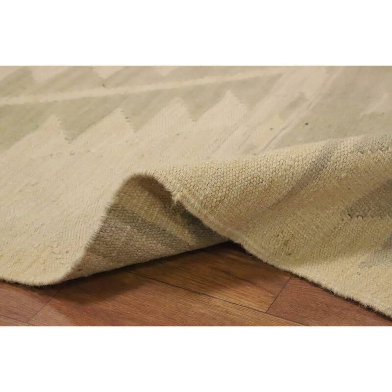 Hand Woven Oriental 100% Wool Carpet Southwestern Tribal Beige & Ivories Kilim Area Rug - 8' 3'' X 4' 10''