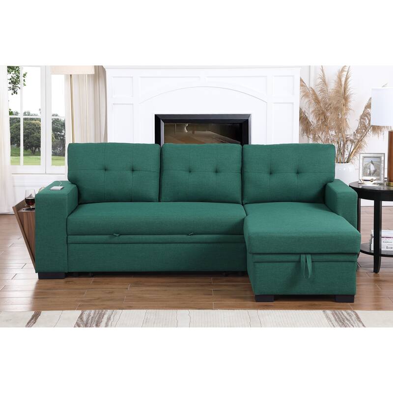 3 - Piece Green Linen Upholstered Sectional Sofa