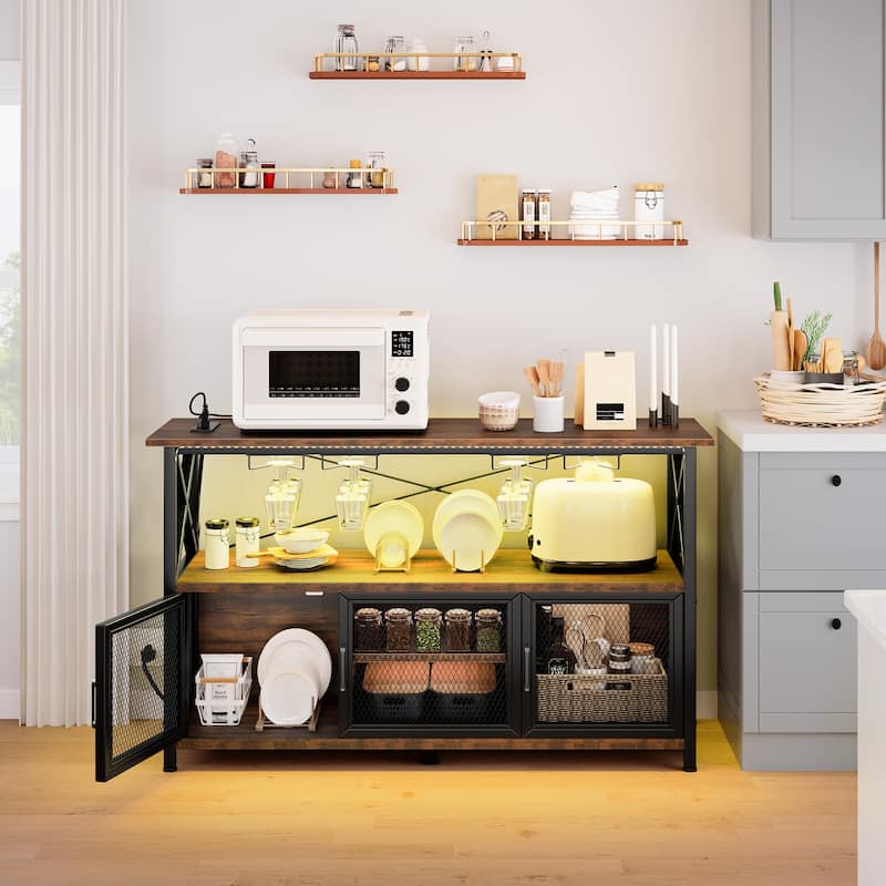 Liquor Bar Cabinet with LED Light Removable Wine Rack
