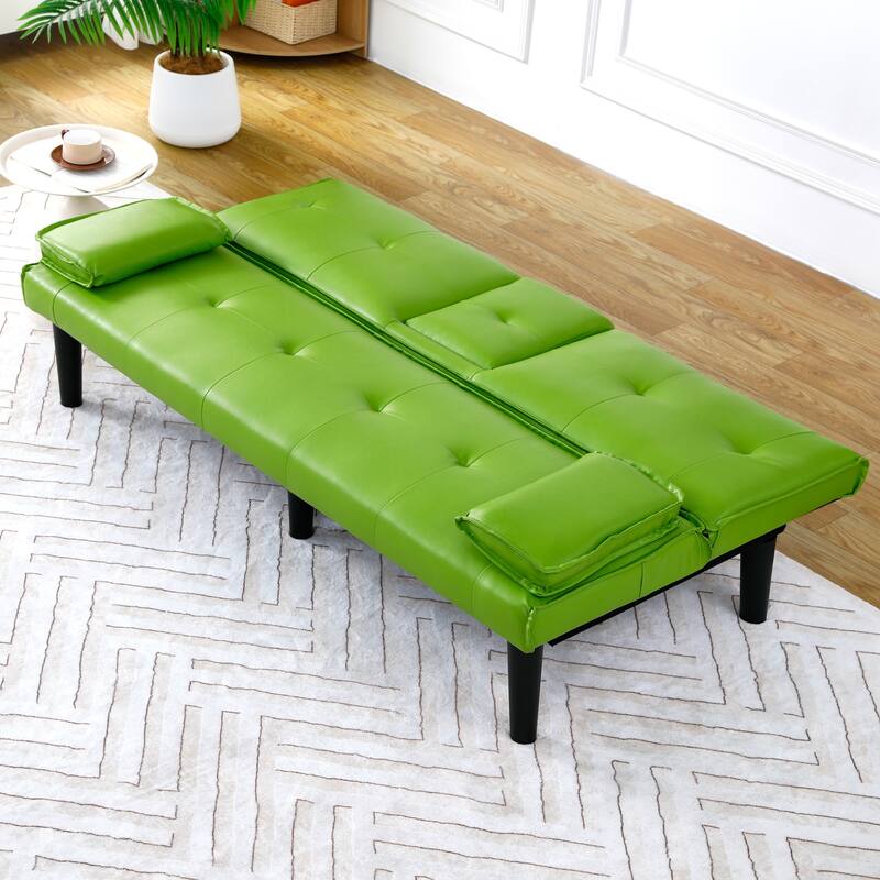 The 67-inch black PVC multi-functional sofa bed with a foldable and cup holder design