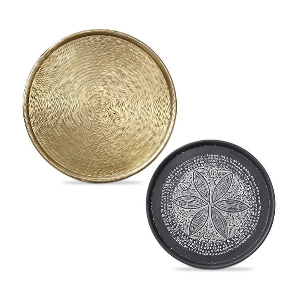 slide 2 of 3, Andhra Embossed Round Decorative Trays and Platters Multicolor Aluminum 24x24 inches for Home Decor - 24 x 24