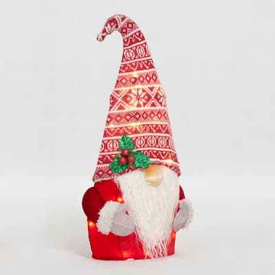 22" UL Plush Gnome with Red Hat Sculpture