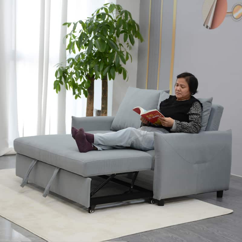 3 in 1 Sleeper Sofa Bed, Light Blue Fabric, 57x35x36 inches