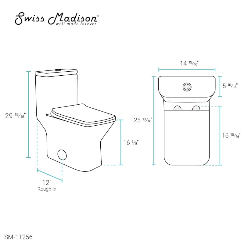 Carré One-Piece Square Toilet Left Side Flush Handle Toilet 1.28 gpf