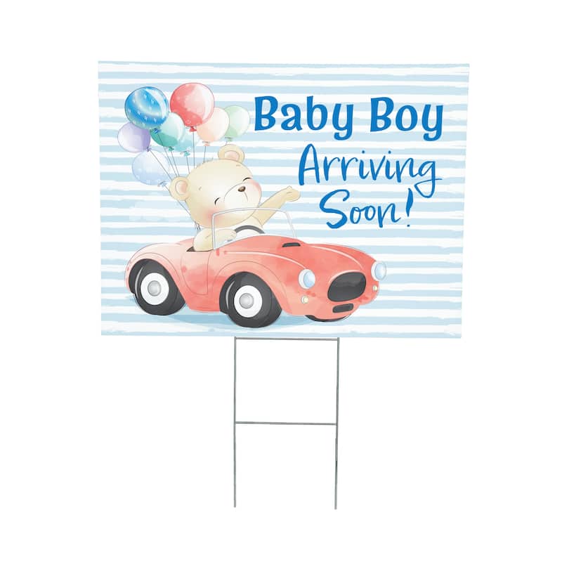 24" x 18" Yard Sign with H-Stake, Bear Baby Boy Arriving Soon