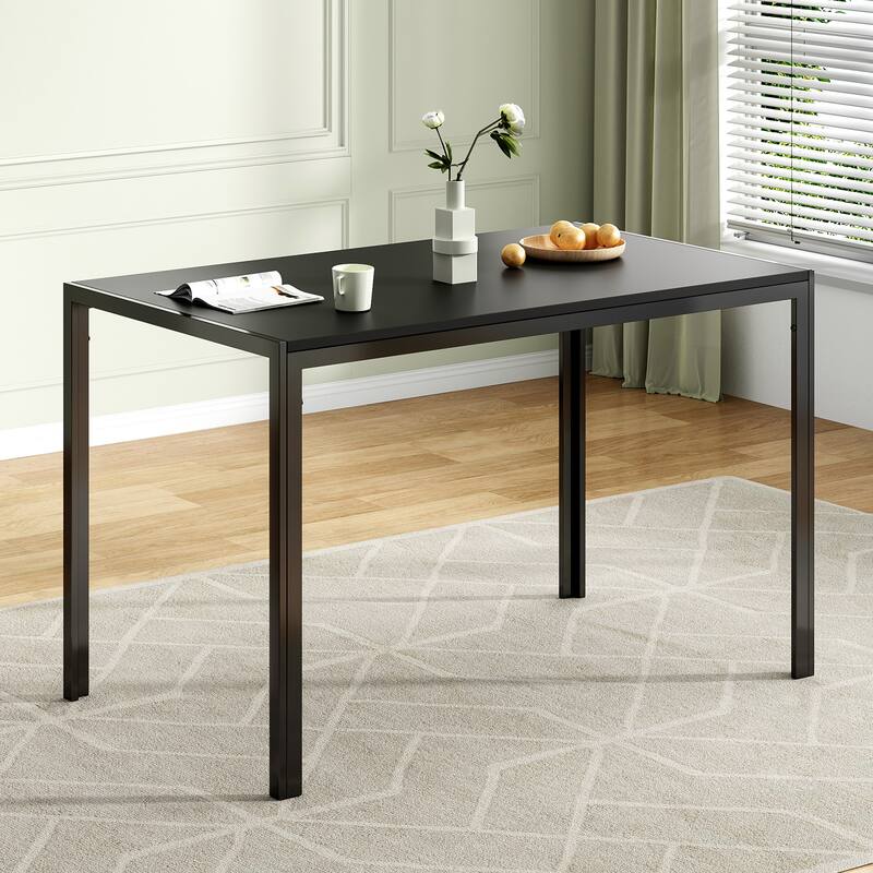 Dining Table for 4-6 Person, 47" Rectangular Wooden Dining Table Top and Metal Frame for Home Kitchen Dining Desk - Black - Black