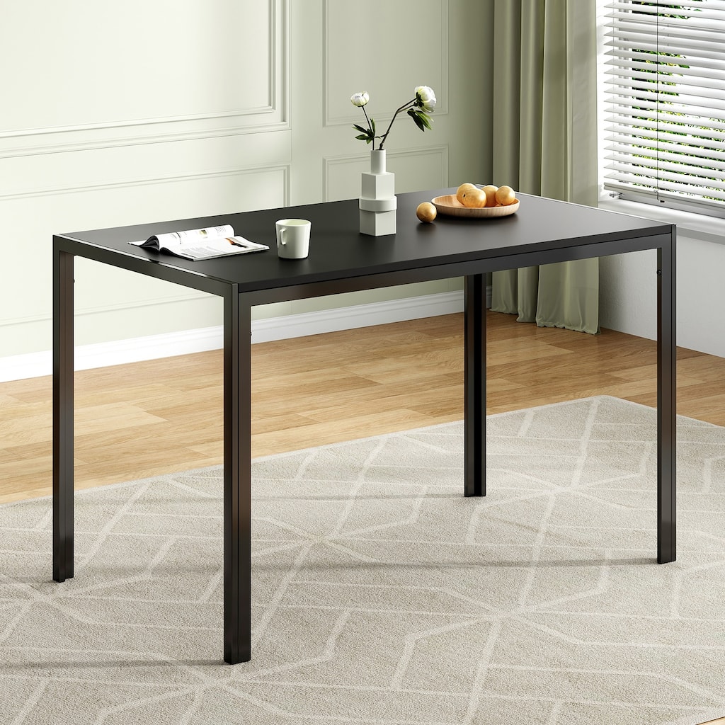 Dining Table for 4-6 Person, 47" Rectangular Wooden Dining Table Top and Metal Frame for Home Kitchen Dining Desk - Black