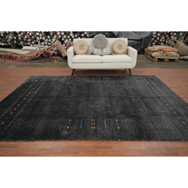 Hand Knotted Oriental 100% Wool Carpet Tribal Animal Pictorial Greys & Charcoal Gabbeh Area Rug - 10' 0'' X 8' 0''