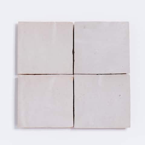 Handmade 4x4-in Moroccan Mosaic Solid Color Off-White