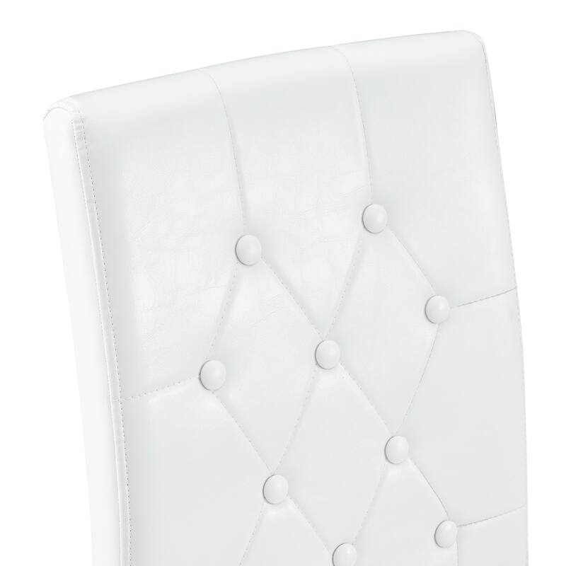 Set Of 4, PU Dining Chairs: Ergonomic Buckle Backrest, 35 Inches High, Golden Metal Legs, Combines Comfort And Texture