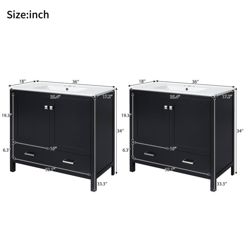 Modern 72 Inch Bathroom Vanity with Sink Combo, Solid Wood Frame, Divided Drawer, Ample Storage, Freestanding Cabinet