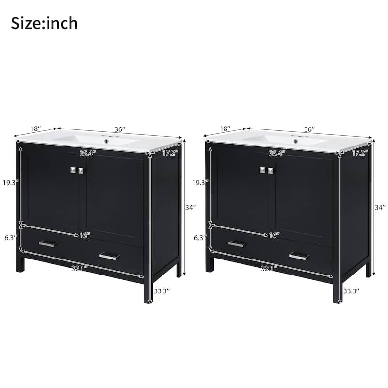 Roomfitters Modern 72" Bathroom Vanity with Ceramic Sink, Soft-Close Doors, Double Storage Shelves and Divided Drawer