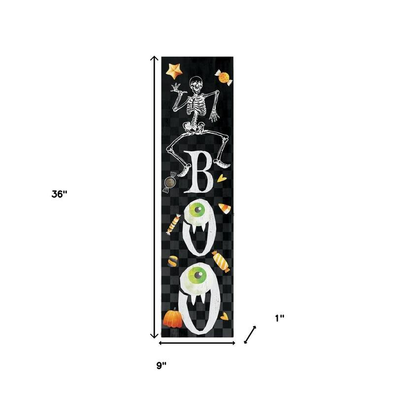 HomeRoots 36" Black And White Solid Wood Boo Halloween Skeleton Porch Sign