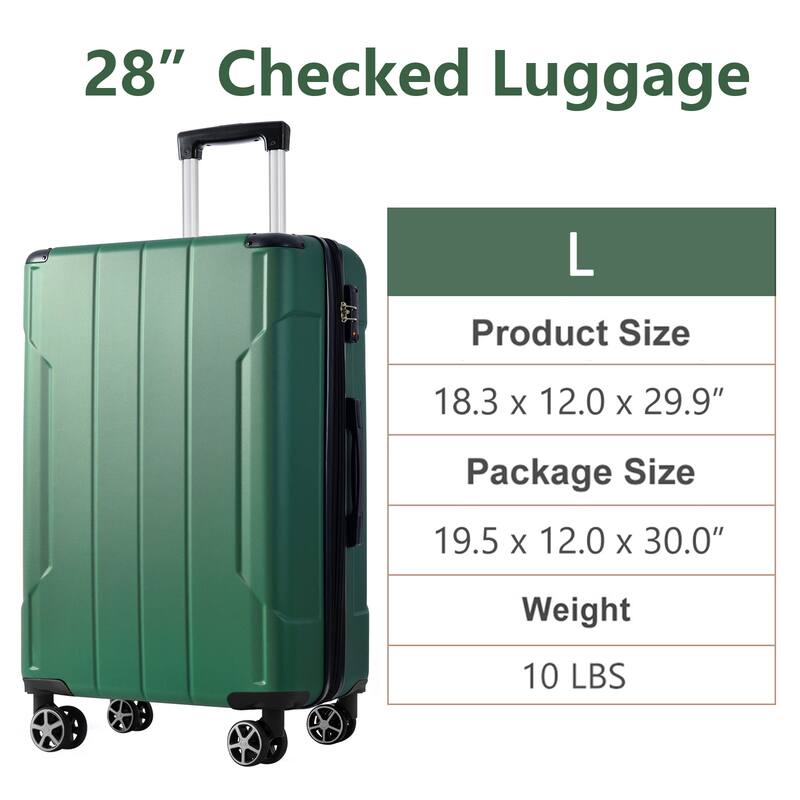 28" ABS Hardshell Lightweight Expandable Luggage with Double Wheels
