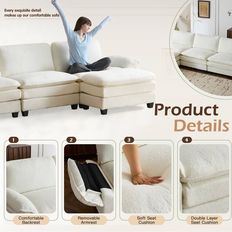 EROMMY Sectional Couches for Living Room, Oversized Sectional Couch, L-Shaped Couch with Teddy Fleece Material