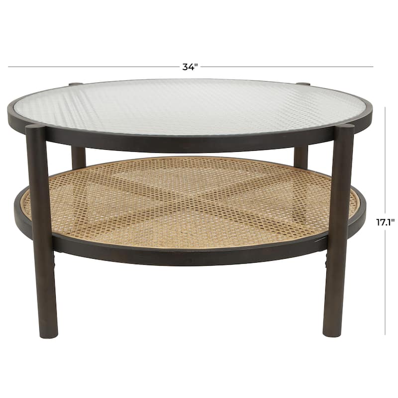 Rattan Living Room Coffee Table with Pressed Tempered Glass Top - Brown - Roche River Decor