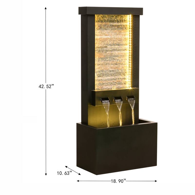 LED Lighted Zinc Metal Outdoor Garden Water Fountain - 42.5"