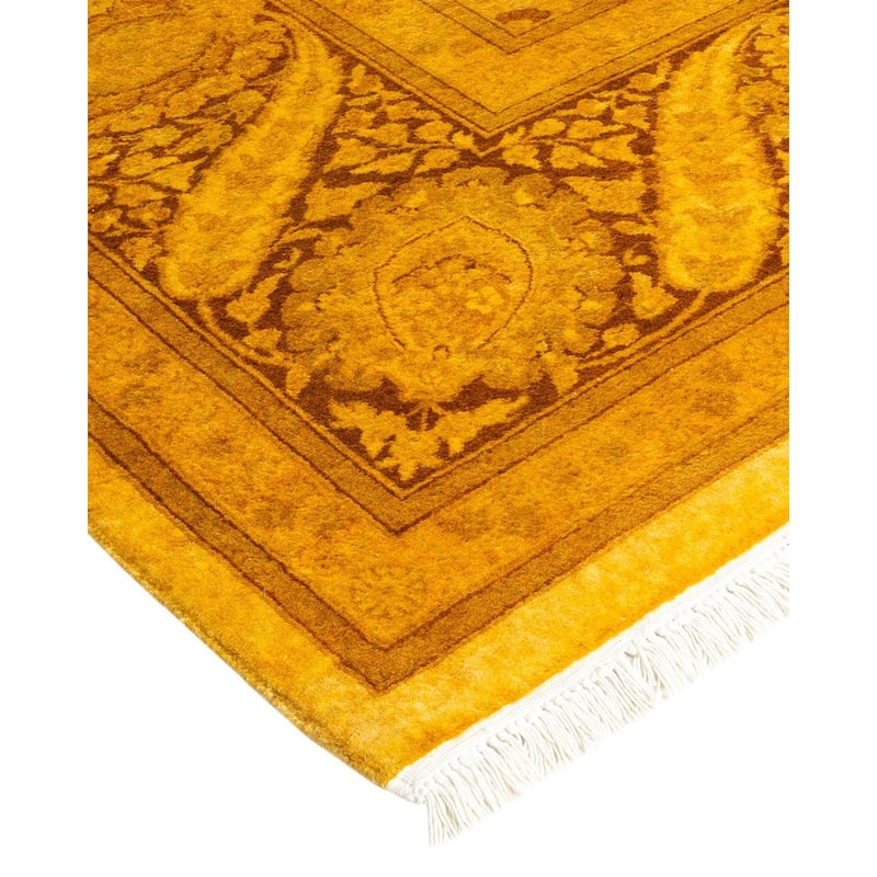 Overton Hand Knotted Wool Vintage Inspired Modern Contemporary Overdyed Yellow Area Rug - 8' 3" x 10' 0"