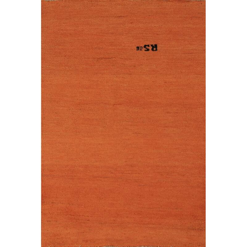 Orange Gabbeh Modern Rug Hand-Knotted Oriental Wool Carpet - 2'9" x 4'3"