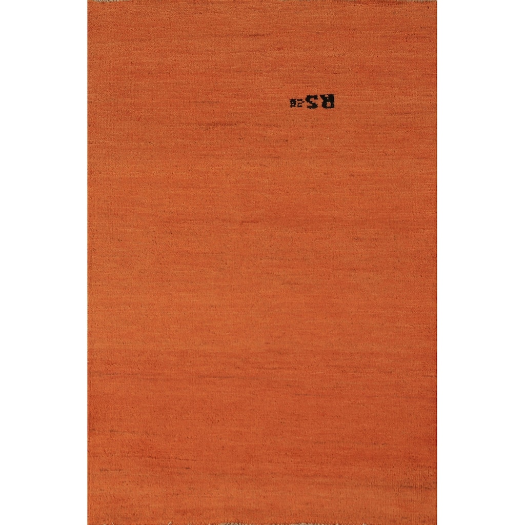 Orange Gabbeh Modern Rug Hand-Knotted Oriental Wool Carpet - 2'9" x 4'3"