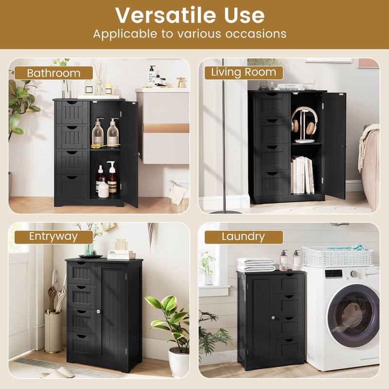 Costway Wooden 4 Drawer Bathroom Floor Cabinet Storage Cupboard 2