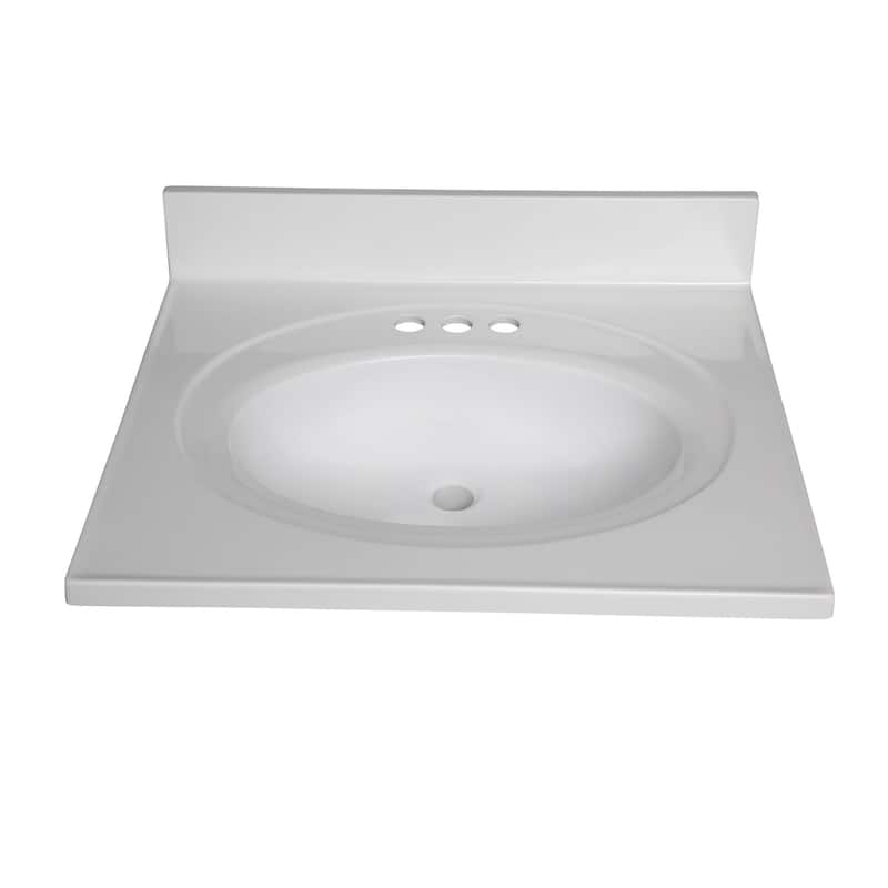 Fine Fixtures White Cultured Marble Top With Integrated Sink, 4" Backsplash and Overflow Included. - 25 x 22