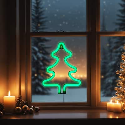 LED Christmas Tree Neon Lighted Decoration - 9.5" - Green