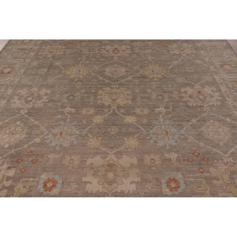 Transitional Oushak Area Rug Hand-Knotted Floral Wool Carpet - 8'9" x 11'7"