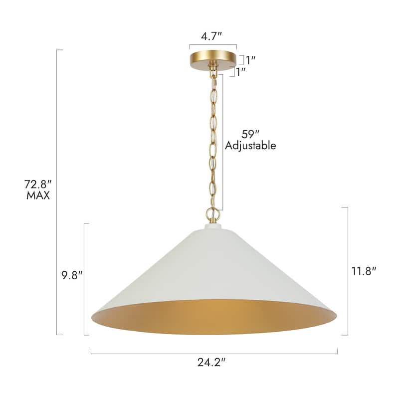 Modern Elegant 1-light large pendant light fixtures Matte White and Gold Cone chandeliers for kitchen dining room