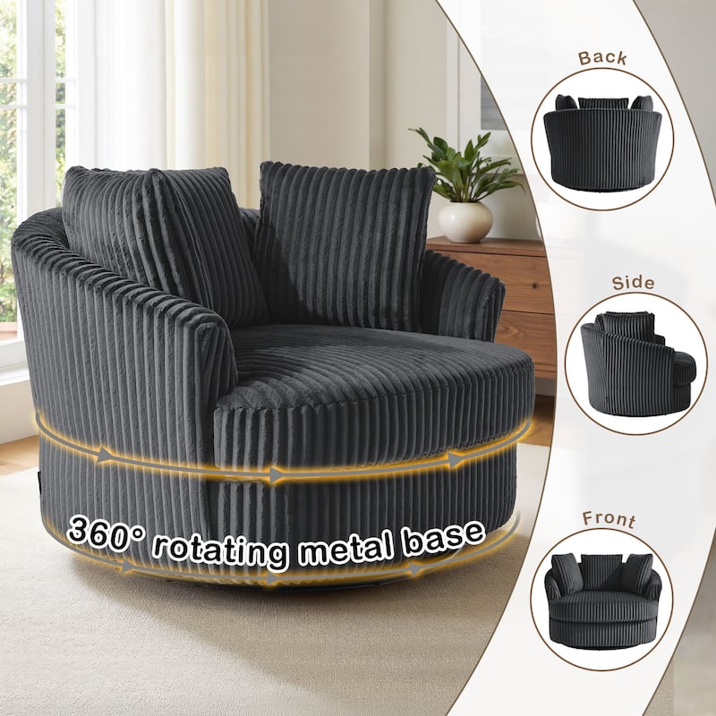 Oversized 43" W Corduroy Slipcovered Swivel Barrel Chair with Pillows Set of 2