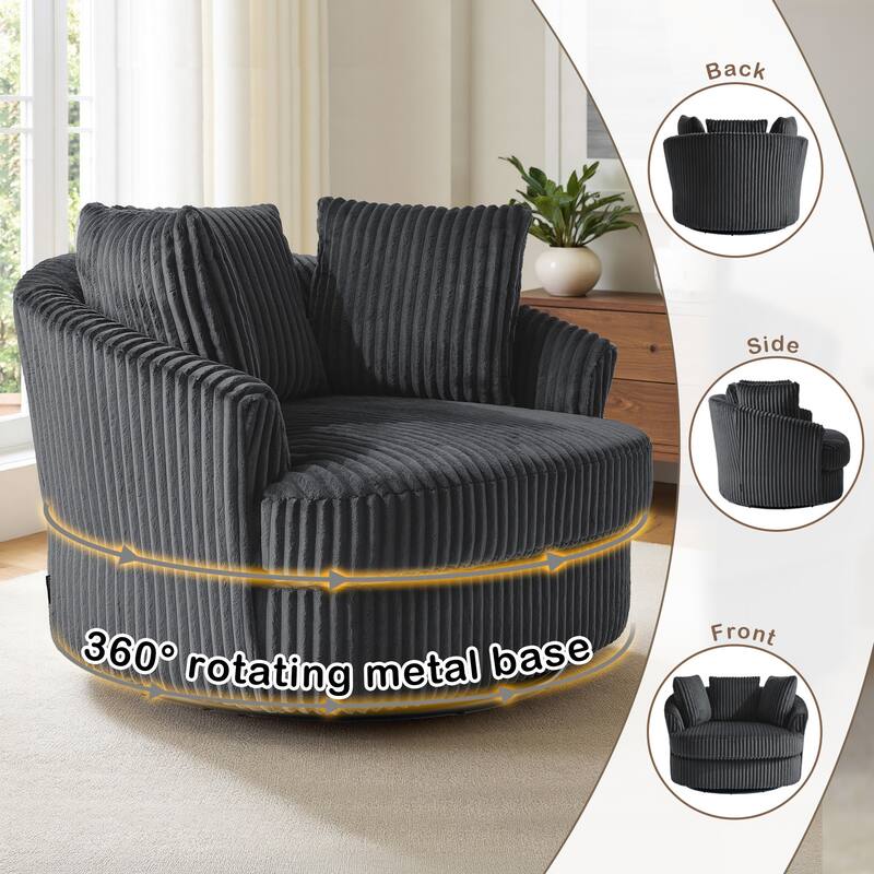 Recessed Arm Slipcovered Swivel Barrel Chair with Pillows