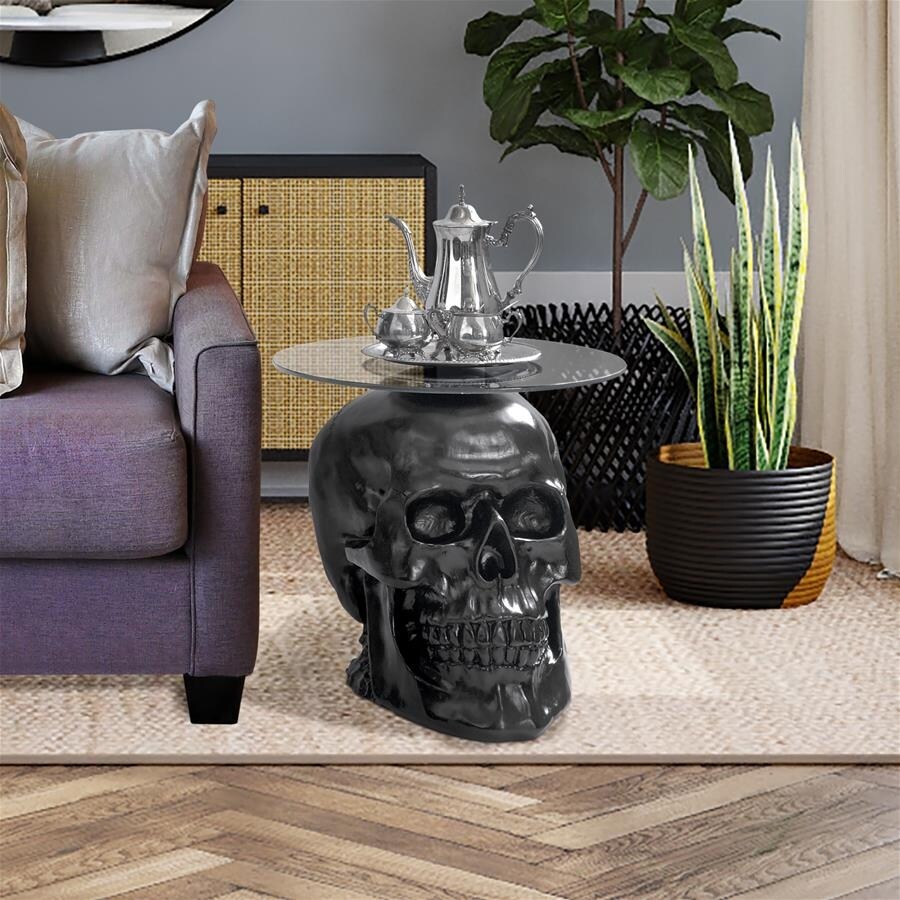 Design Toscano Lost Souls Gothic Skull Glass-Topped Table, Black