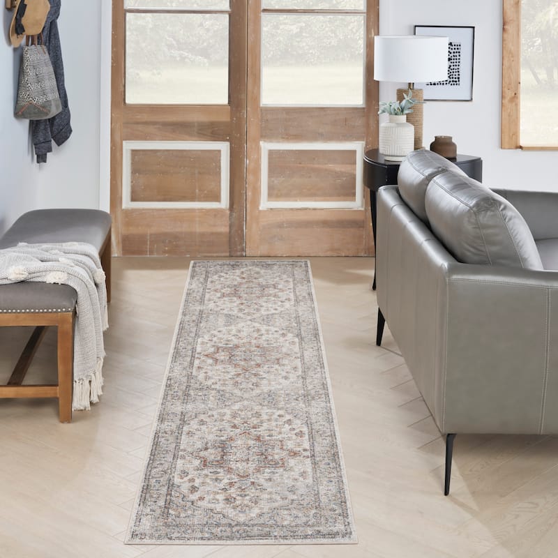 Nourison Astra Machine Washable Distressed Area Rug - 2' 2" x 10' - Gray/Multi
