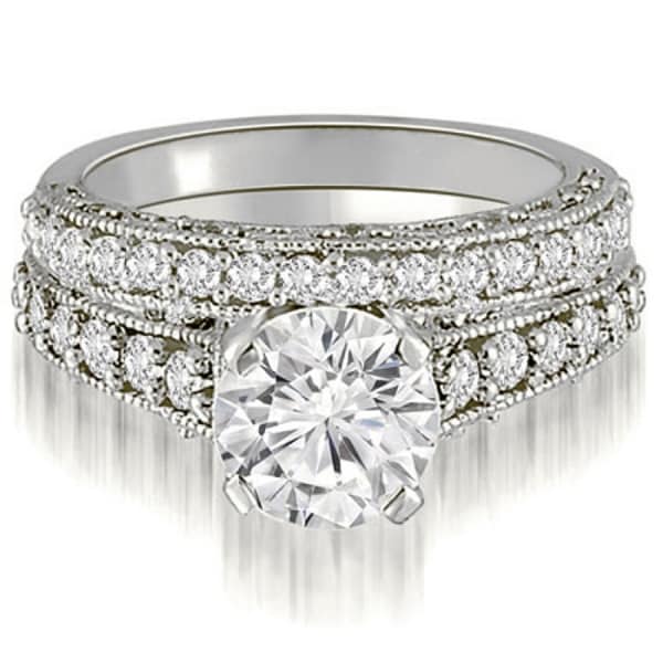1.35 CT Vintage Antique Milgrain Round Cut Diamond Bridal Set in 14KT - White H-I. Opens flyout.