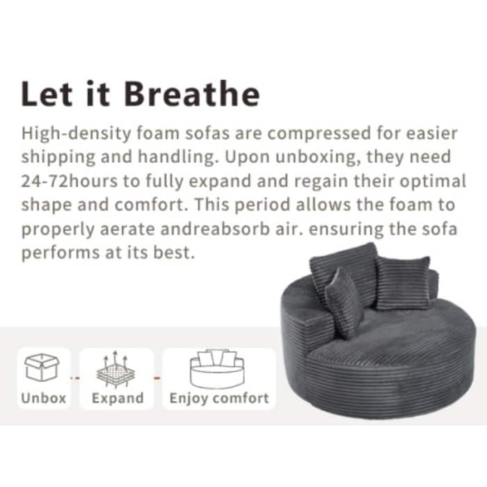 Round Memory Foam Sofa Bed, Cloud Sectional Couch with 3 Pillows for Living Room