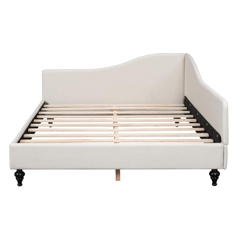 L-Shaped Linen Daybed,with Solid Wood Legs - Beige