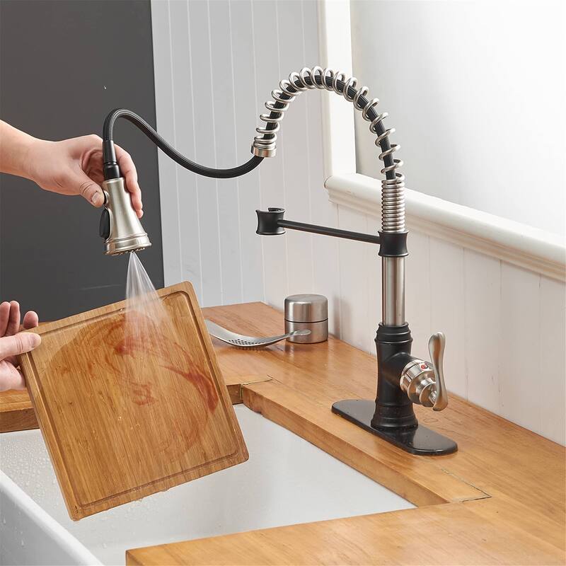 Single Handle Kitchen Sink Faucet With Pull Down Sprayer Commercial Kitchen Faucet One Hole Spring High Arc Gooseneck Bar Faucet