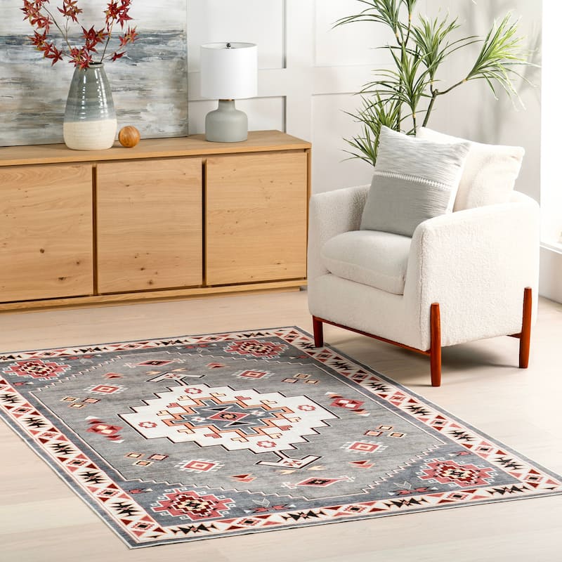 Nuloom Lynx Southwestern SplashGuard Machine Washable Area Rug - 5' x 8' - Grey - Rectangle